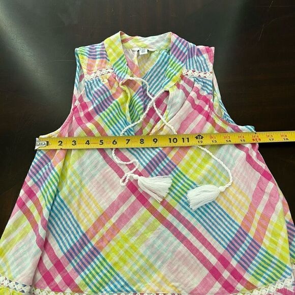 Crown & Ivy Multicolor Ruffle Striped Sleeveless Linen Blend Tank Top Women’s XS - Picture 8 of 12